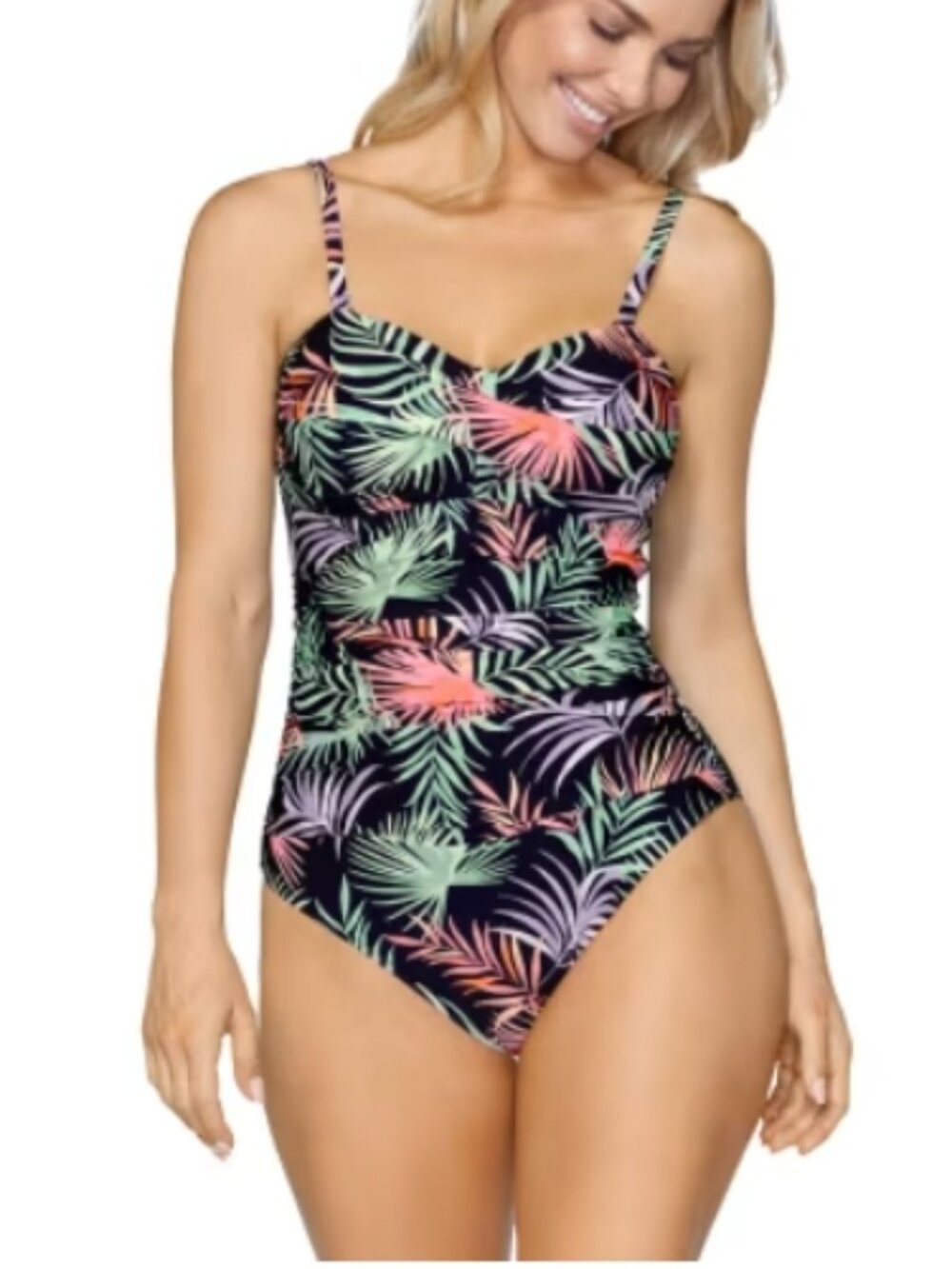 NWT Leilana Tropical Palm Breeze Print Black Multicolor Swimsuit Size 8